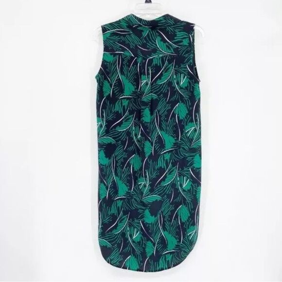 EQUIPMENT Sleeveless Felix Silk Dress In Eclipse Green Leaf Print  100% silk. - Picture 6 of 8